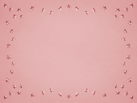 Golden Stars Glitter on Pink Background with Copy Space. Pastel Backdrop. Festive Party Style. Copyspace Background for New Year, Christmas or else Celebrate.