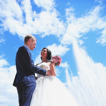 closeup. loving couple on wedding day on a Sunny day