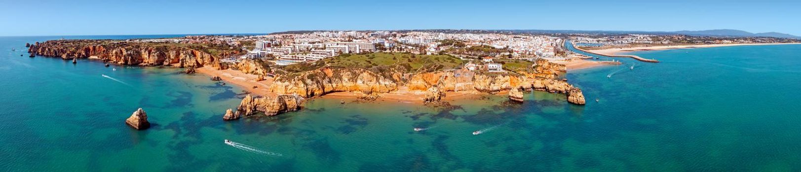 Aerial panorama from the city Lagos in the Algarve Portugal