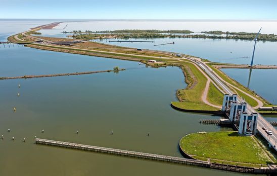 Aerial from the Krabbersgat sluices near Enkhuizen in the Netherlands