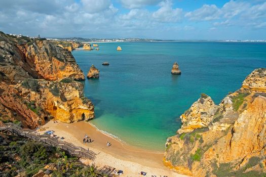 Aerial from Praia Do Camillo near Lagos in the Algarve Portugal