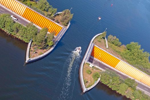 Aerial from the aquaduct in Harderwijk at the Veluwemeer in the Netherlands