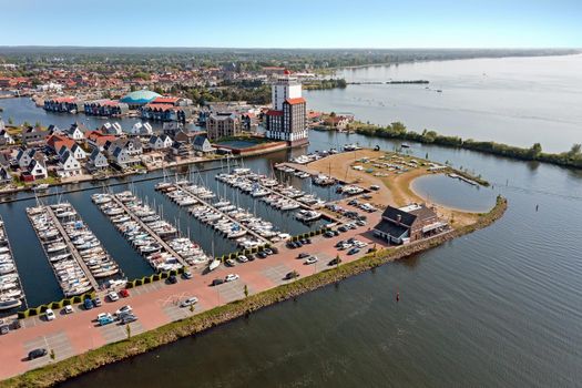 Aerial from the harbor and city Harderwijk in the Netherlands