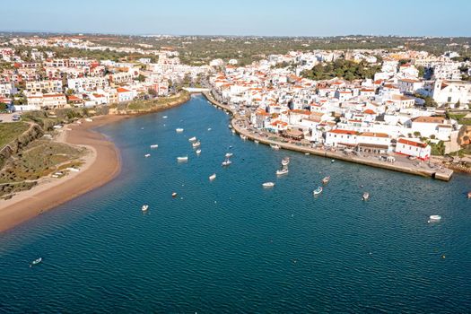 Aerial from the historical village Ferragudo in the Algarve Portugal