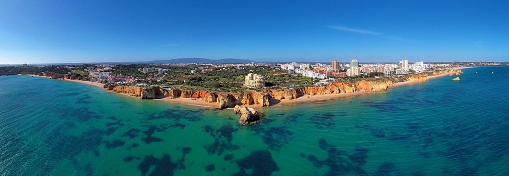 Aerial panorama from Praia Da Rocha in the Algarve near Portimao in Portugal