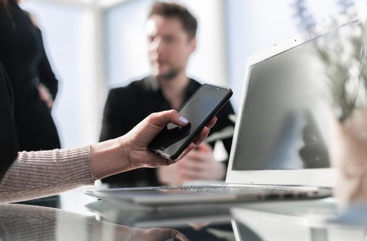 Woman working on computer in office. Businesswoman or student girl using laptop at home