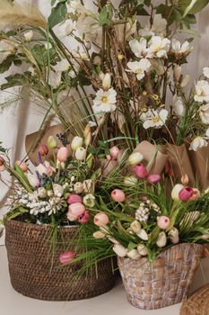Interior floral Easter composition. The concept of home decoration for the Happy Easter holiday