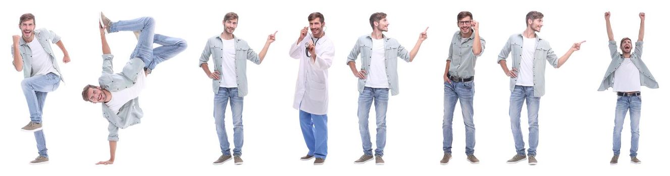 collage doctor and young man isolated on white background