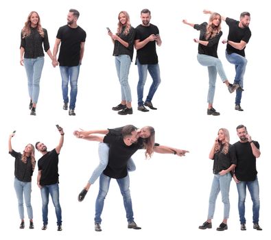 collage of photos of a beautiful young couple . isolated on a white background