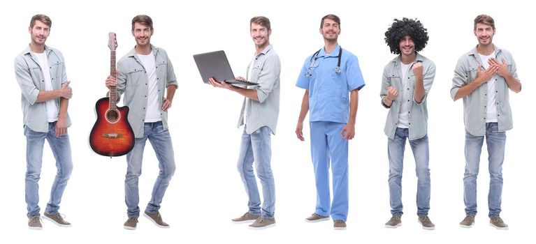 collage doctor and young man isolated on white background