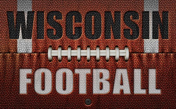 The words, Wisconsin Football, embossed onto a football flattened into two dimensions. 3D Illustration