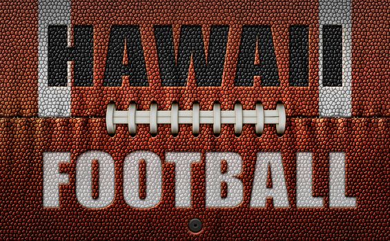 The words, Hawaii Football, embossed onto a football flattened into two dimensions. 3D Illustration