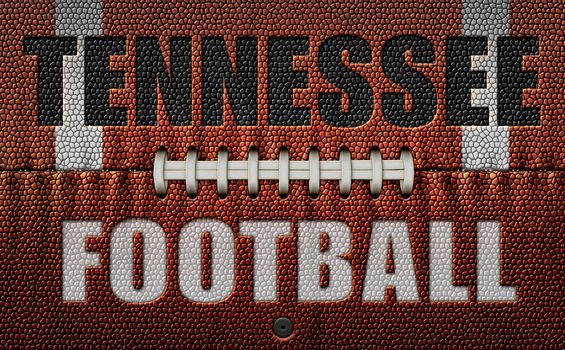 The words, Tennessee Football, embossed onto a football flattened into two dimensions. 3D Illustration