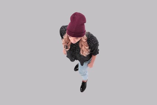 top view. modern hipster girl. isolated on white background