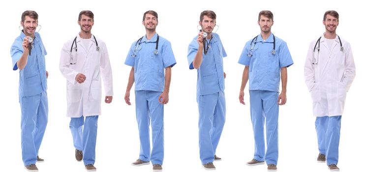 panoramic collage group of medical doctors . isolated on white background