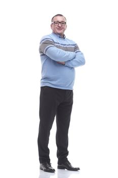 in full growth. Mature business man in casual clothes . isolated on a white background