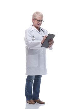in full growth. therapist with a clipboard . isolated on a white background