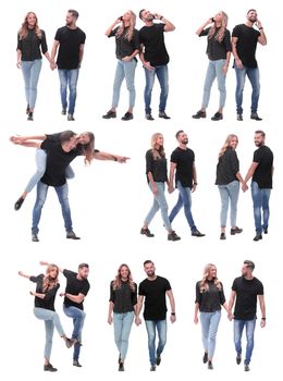 collage of photos of a beautiful young couple . isolated on a white background