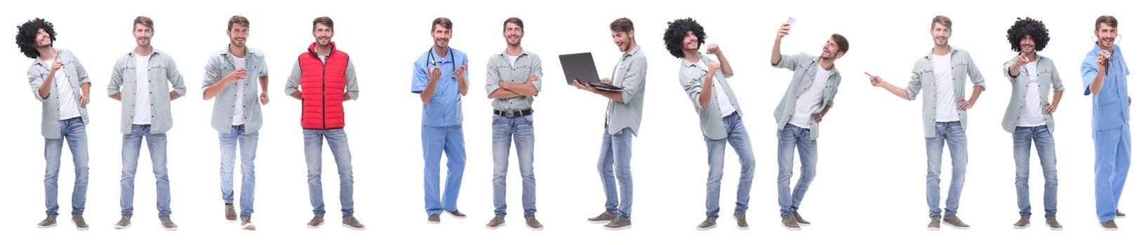 panoramic collage of young people leading a healthy lifestyle.isolated on white background