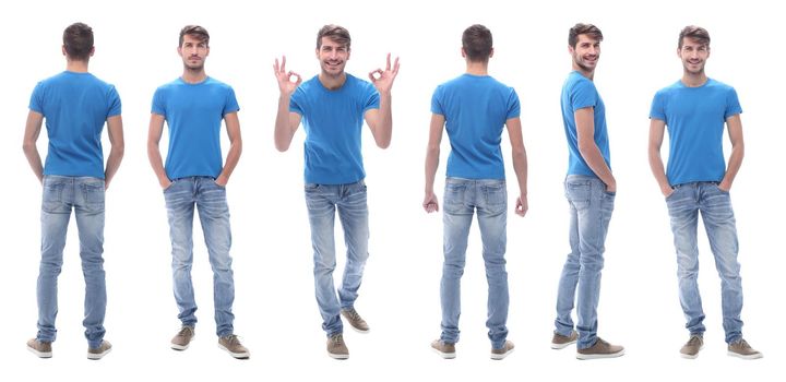 side view . modern young man in jeans. isolated on white background