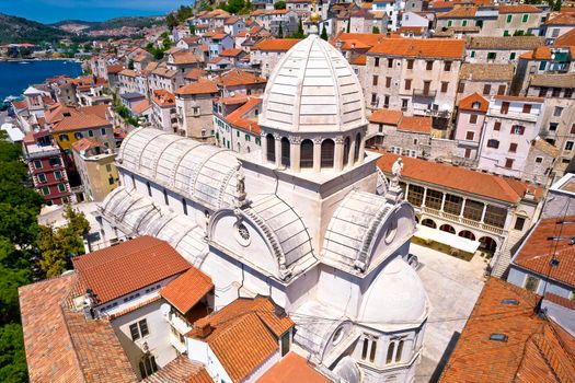 Sibenik saint James cathedral aerial view, UNESCO world heritage site in Dalmatia region of Croatia