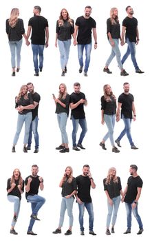 collage of photos of a beautiful young couple . isolated on a white background