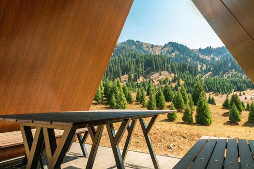 Comfortable tourist shelter from bad weather in the mountains.