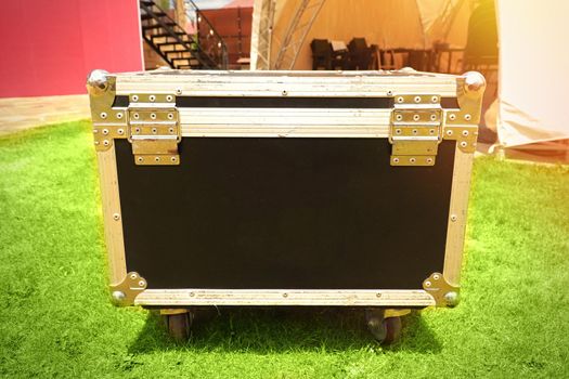 Reinforced transport containers for show equipment with copy space.