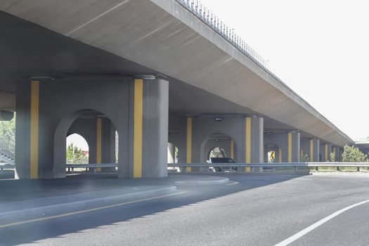 New concrete road junction in the form of a bridge on Ryskulov Avenue and Eastern Bypass. Almaty, Kazakhstan - June 13, 2020
