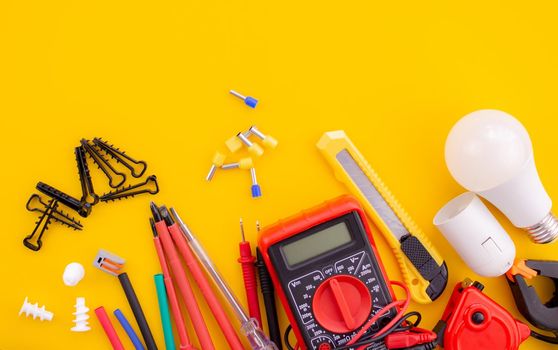 electrical tools for repairing electricians in the house. Selective focus.