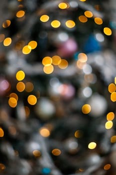 Blured bokeh background of christmas tree. New year Holydays concept.