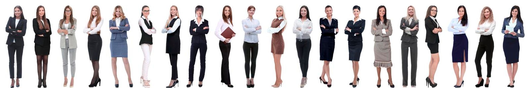 group of successful young businesswoman standing in a row. isolated on white background