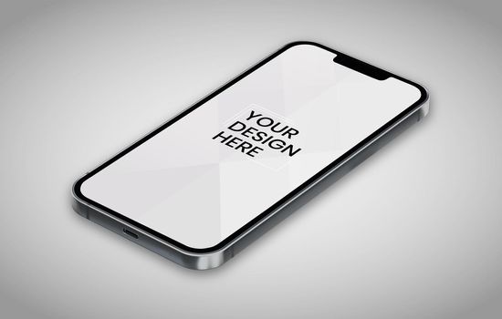 smartphone screen on white background mock up. Phone modern screen design. mock up isolated on gray background PSD. Save with clipping path.