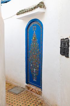 Door of a building in Kasbah of the Udayas in Rabat City, Morocco