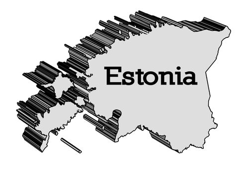 Outline 3D map of Estonia over a white background