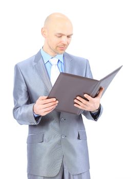 Portrait of happy smiling business man, isolated on white background