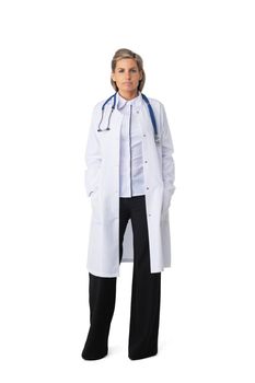 Medicine, profession and healthcare concept - happy smiling female doctor in white coat with stethoscope isolated