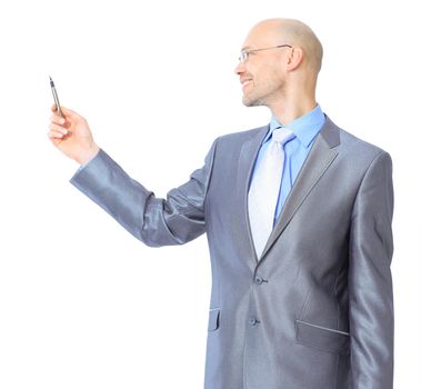 Young businessman makes a record.