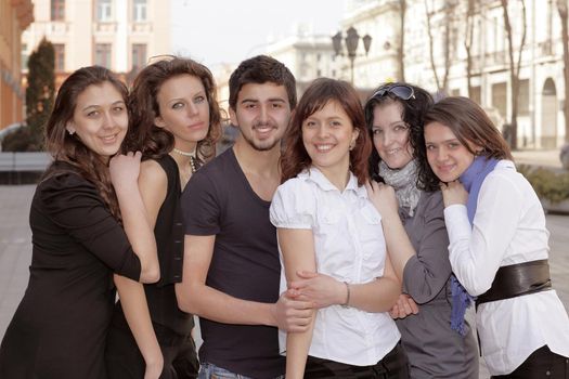 closeup. portrait of group of students standing on the street .
