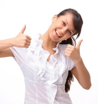 closeup.successful young woman showing thumbs up.the concept of success.