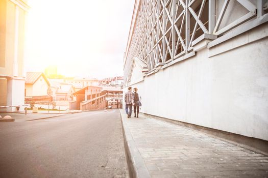 couple in love. city life.the photo has a blank for text