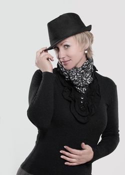 glamorous woman in hat.isolated on a white background.photo with copy space