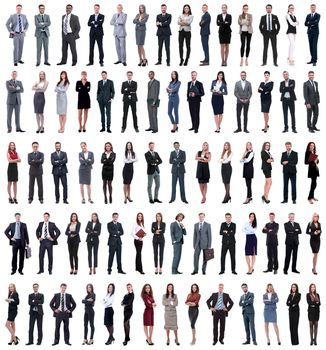 collage of young business people standing in a row. isolated on white background .