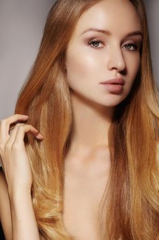 Fashion long hair. Beautiful blond girl,. Healthy straight shiny hair style. Beauty woman model. Shine smooth hairstyle