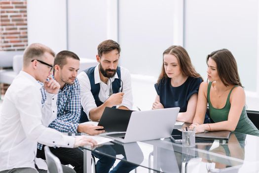 business team sitting at the office Desk. office weekdays