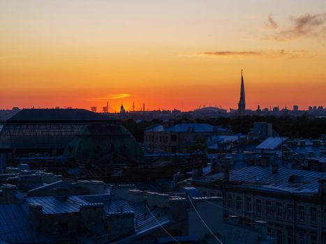 City at sunset. Beautiful evening picturesque summer panorama of St. Petersburg, Russia.