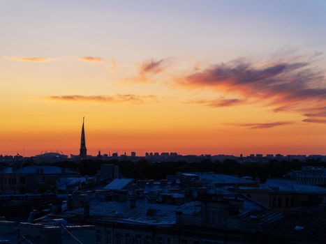 City at sunset. Beautiful evening picturesque summer panorama of St. Petersburg, Russia.