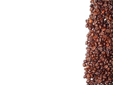 roasted coffee beans on white background.