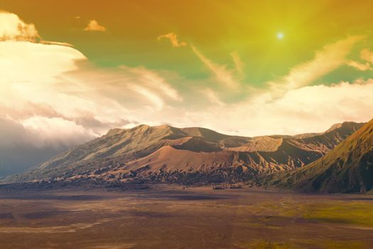 Beautiful volcanic landscape. Toned image. Bromo Tengger Semeru National Park, East Java, Indonesia