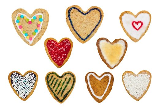 Heart-shaped biscuits isolated on white background. Cookies for Valentine's day